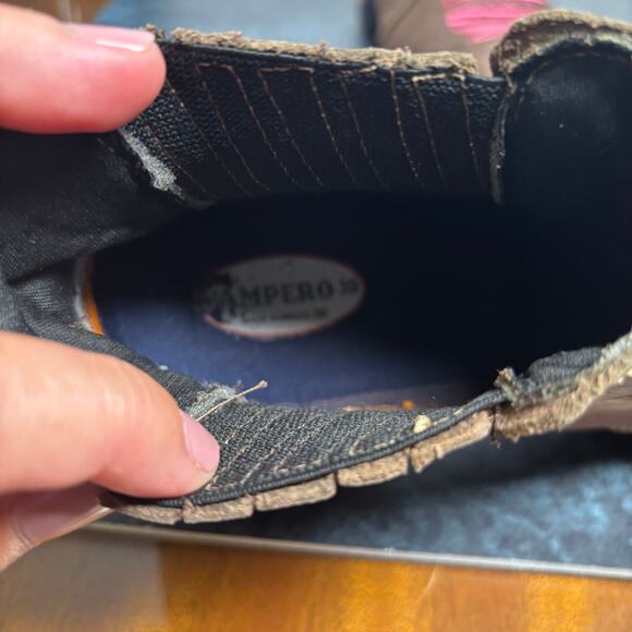 Campero Cowgirl Western Chelsea Boots Brown Leather Pink Stitching Sz 39, US 8.5 - Picture 6 of 7